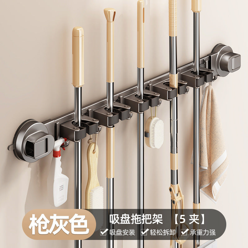 Suction cup mop holder wall mount - no drilling required, bathroom wall fixed storage rack, toilet door back organizer, bathroom storage essential