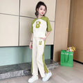 Girls' summer outfit set: wide-leg pants,  new style, trendy and chic, big kids' summer short-sleeve and long-pant two-piece set