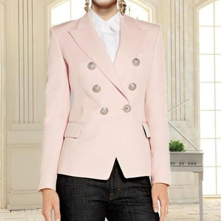 European and american double-breasted blazer - metal button, slim fit, slimming, professional commute, fashionable blazer