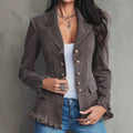 European and american cross-border exclusive: autumn/winter retro casual blazer with ruffle trim, slim-fit, and figure-flattering women's cropped jacket