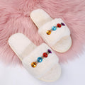 Fuzzy slippers - autumn/winter rhinestone 2024 new collection - open toe, wearable outdoors, cute and girly, cotton slippers, flat heel, comfortable slides