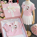 new girls' hello kitty nautical style outfit - summer pink short sleeve pleated skirt two-piece gift set