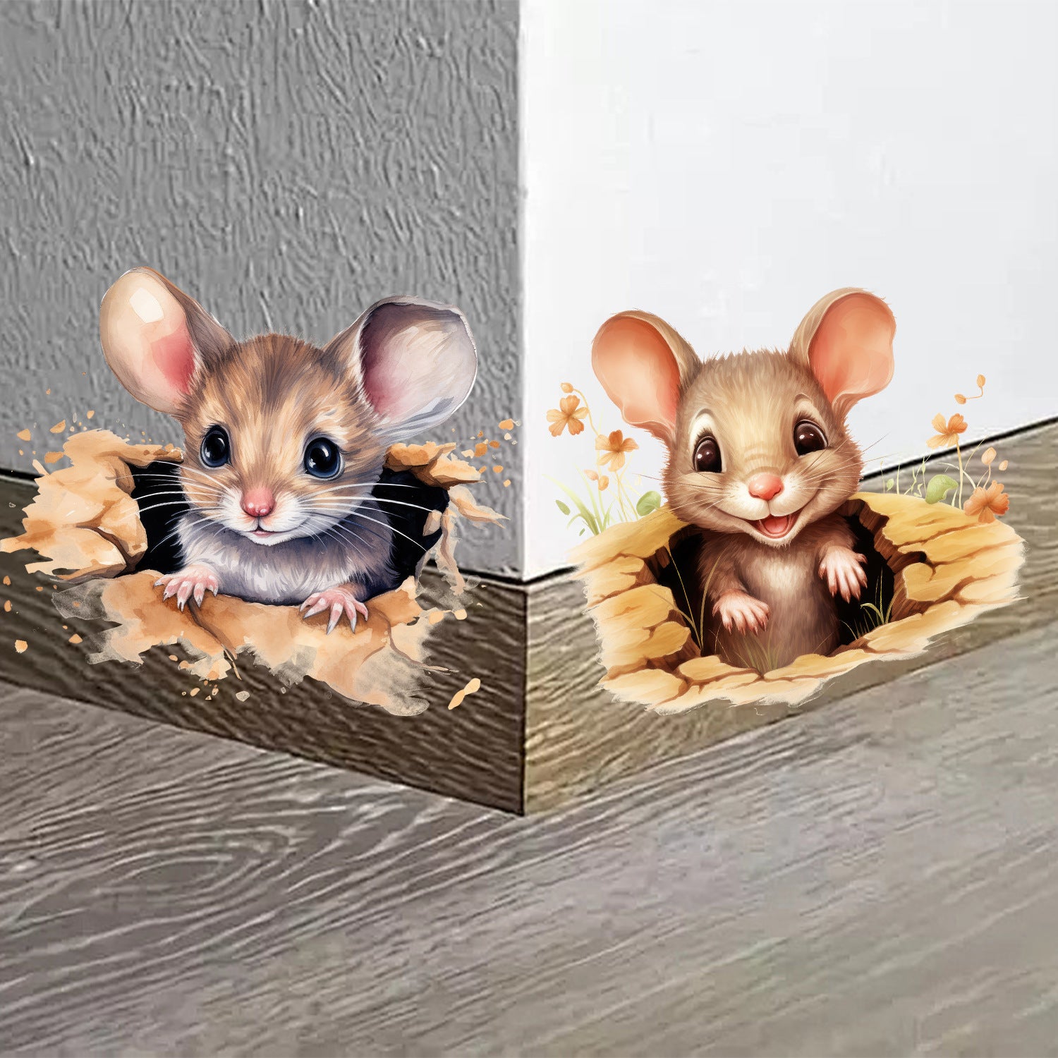 Cross-border  3D drilling hole two mice sticker arrangement bedroom room living room decoration wall sticker wholesale