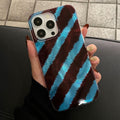 Ins style gradient tin foil case for apple 17 pro, brown striped iphone 16 protective cover for women