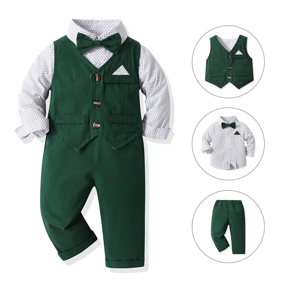 Kids suit suit british style one-year-old host piano dress suit boys long sleeves shirt vest three-piece set