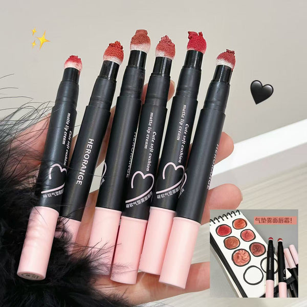HERORANGE~ Cute soft air cushion matte lip cream matte velvet lip mud autumn and winter atmosphere white lipstick lip glaze