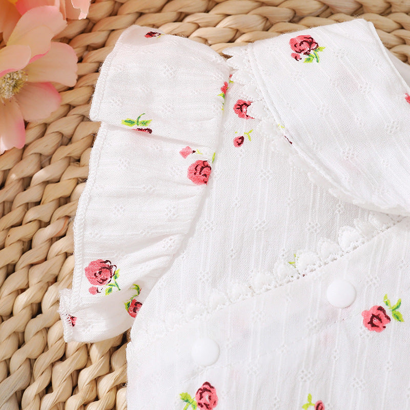 Baby bodysuit  summer newborn triangle bodysuit, pastoral style floral sleeveless pure cotton infant clothing