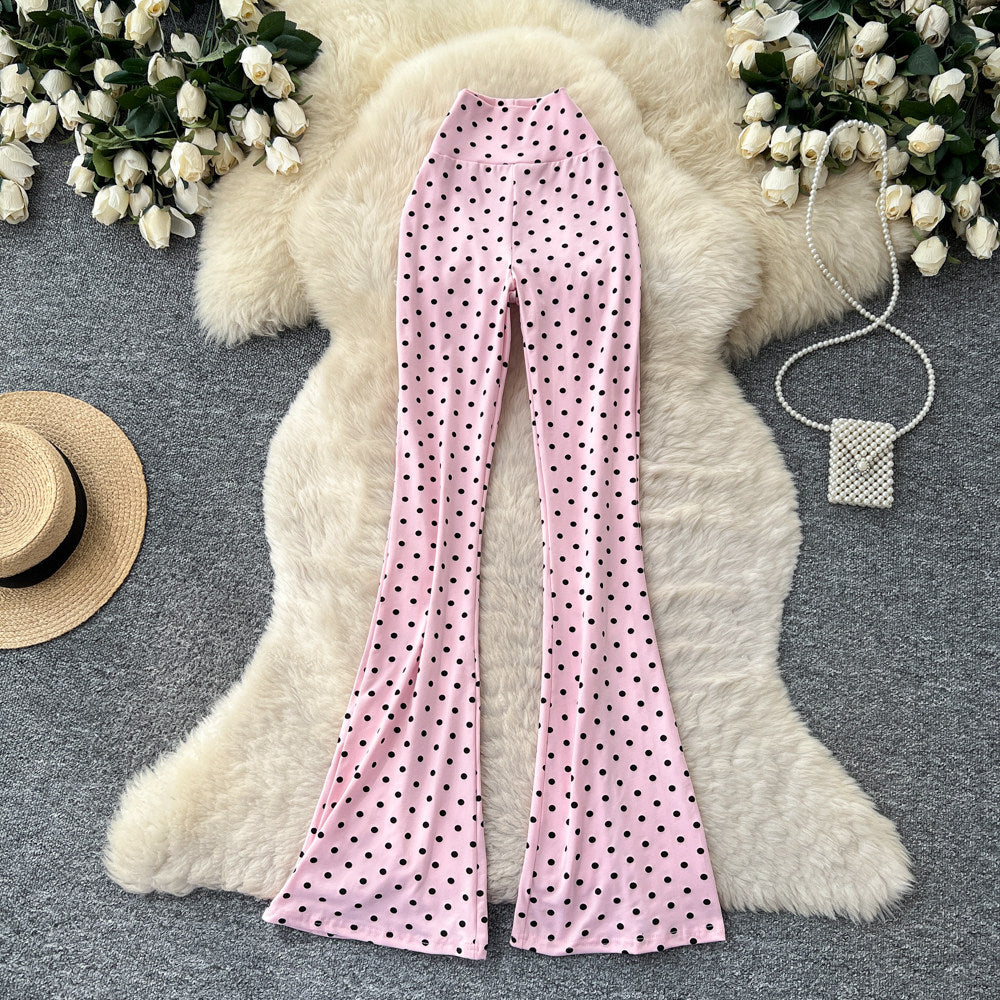 Retrohigh waistlooseeasiest for matchpolka dot slightly flared pants for women summer lazy style slimming lookslimming lookcasualpantsk-style