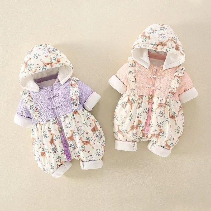 Newborn infant baby girl onesie - newborn to first birthday, thickened, faux two-piece outerwear, super cute romper, trendy swaddle