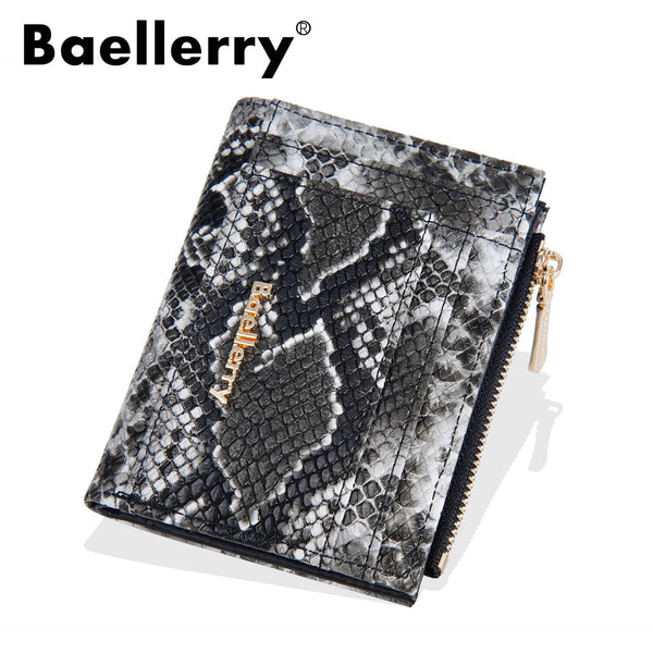 New women's wallet baellerry  short fashion snake pattern buckle multi-card zipper bag change bag
