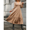 Shipped:  new european and american style women's elegant solid color v-neck long sleeve maxi dress
