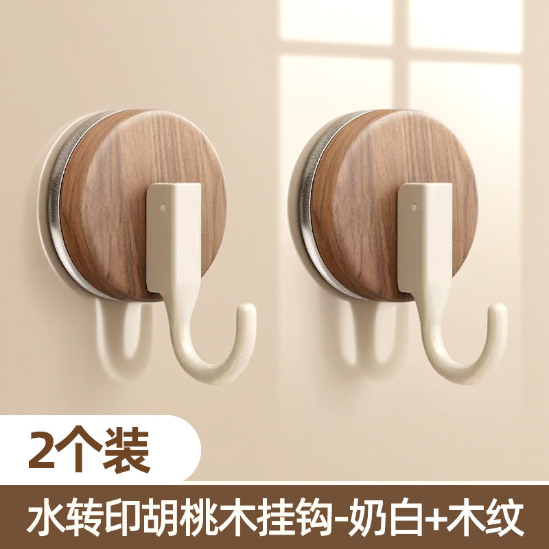 Walnut wood grain suction cup hooks - no drilling, heavy duty, over-the-door organizer for backpacks, hats, bathroom storage