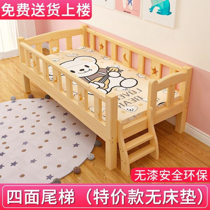 Solid wood baby crib bed with wide guardrail, single bed for boys and girls, side bed, children's splicing large bed