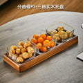 [three grids] gold-rimmed flat plate with solid wood plate