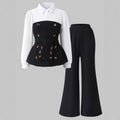 Girls' two-piece outfit: patchwork top + flare pants set