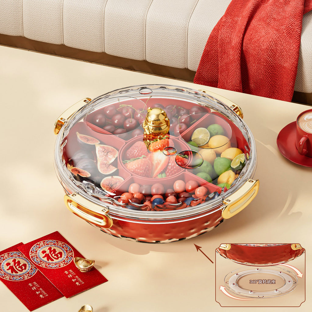 New candy tray with lid household living room coffee table rotating candy box snack fruit tray divided dried fruit storage box