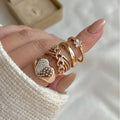 European and american cross-border jewelry: ins-style sweet hollow heart ring 4-piece set, geometric irregular diamond-studded flower rings