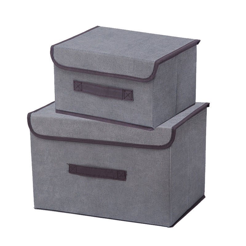 Imitation linen fabric storage box foldable clothing sundries portable dustproof storage box with lid folding storage box wholesale