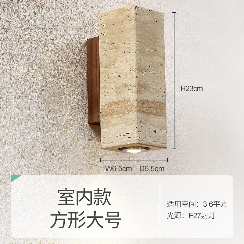 Yellow travertine wall lamp Japanese-style wabi-sabi wind bedroom bedside B & B antique TV background wall bedside aisle corridor