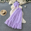 Vacation style halter strap vest high waistruffles long skirt two-piece set female summer age reduction slimming lookelegantsuit