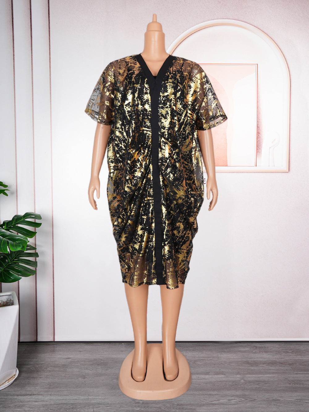 Fashion cross-border e-commerce  soft mesh hot stamping dress suspender two-piece set african plus size women's clothing