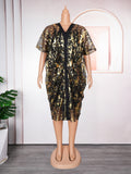 Fashion cross-border e-commerce  soft mesh hot stamping dress suspender two-piece set african plus size women's clothing