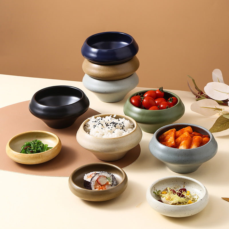 Japanese retro ceramic snack plate stylishfor home restaurant seasoning plate dipping plate rice bowl stoneware dessert bowl