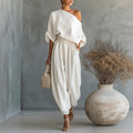 european and american cross-border women's summer outfit set: new casual loose off-shoulder top and wide-leg lantern pants two-piece set