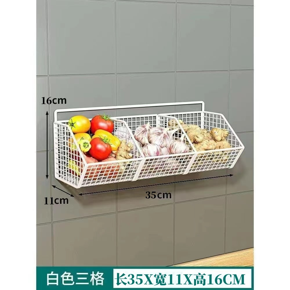 No punching onion ginger garlic storage box kitchen multi-functional shelf hanging vegetable basket seasoning wall hanging artifact