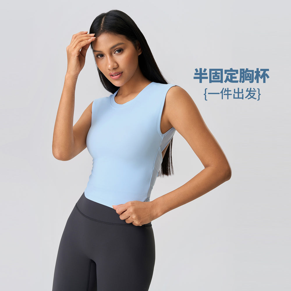 Summer sleeveless yoga tank top for women with built-in bra pads, premium hollow-out back design, fitness sports vest d25060