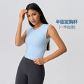 Summer sleeveless yoga tank top for women with built-in bra pads, premium hollow-out back design, fitness sports vest d25060