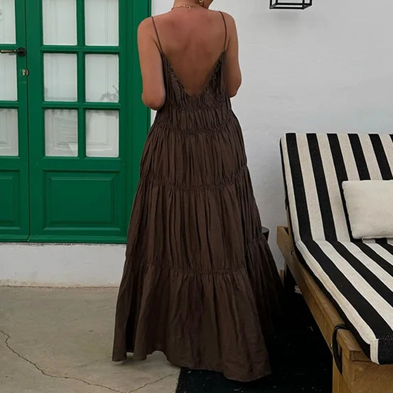 cross-border e-commerce women's fashion: european and american summer new arrivals - elegant and stylish solid color casual camisole maxi dress