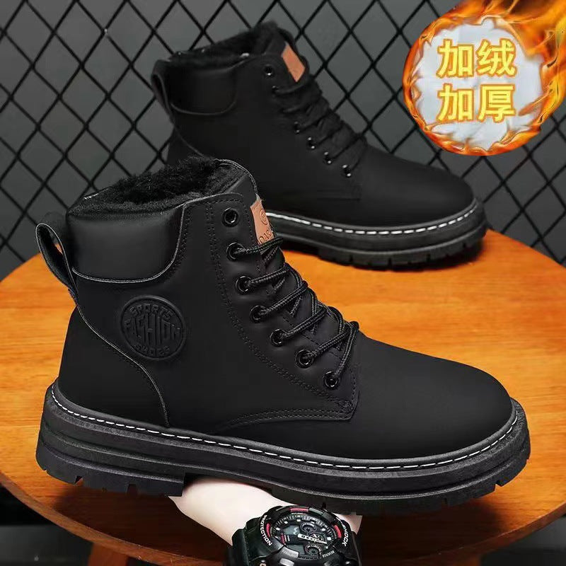 Boots men's high-top fleece-linedheattechwinterworkwear boots british style short boots k-stylewaterproof boots men's trendy shoes