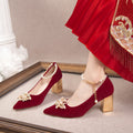 Wedding shoes for women with thick heels 2023fall and winternew arrival bride red non-tiring feet wedding dress high heels shoes xiuhe clothes two wears