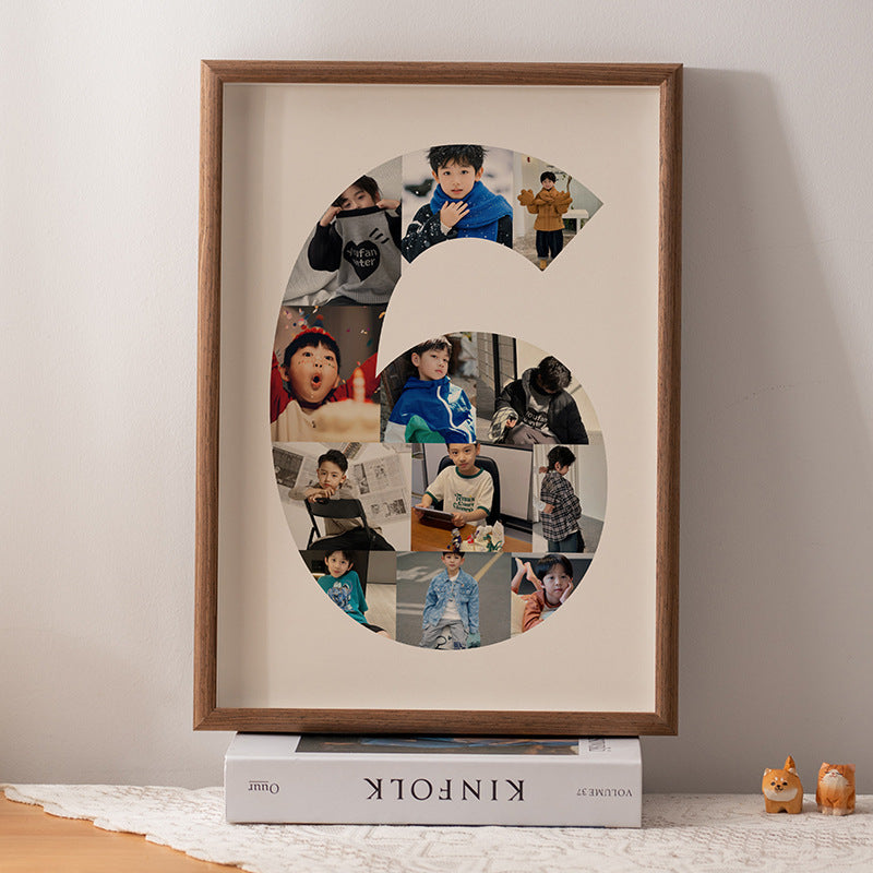One-year-old commemorative photo frame photo DIY growth record couple baby birthday table number 2 puzzle frame