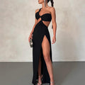 women's summer new arrivals:  cross-border fashion - european & american style sexy solid color backless slit dress