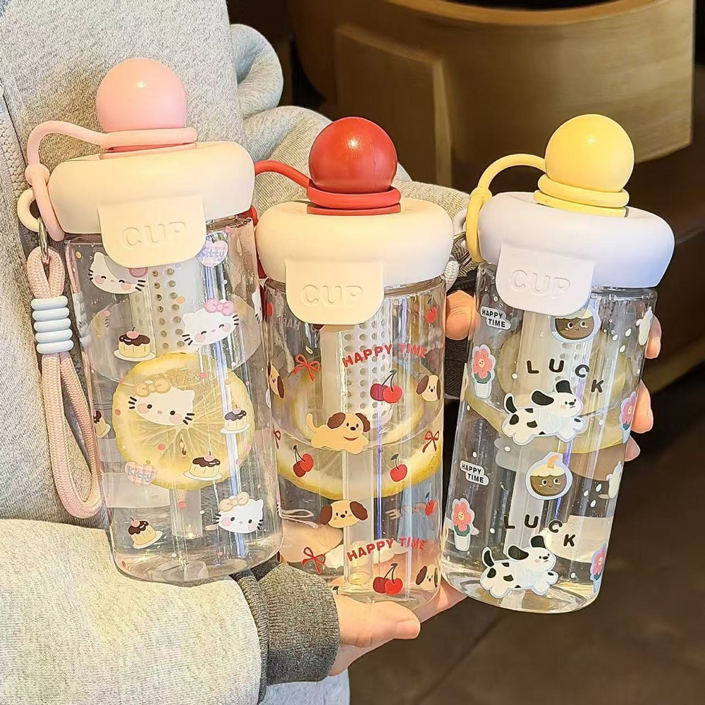 High-style cartoon floating ball plastic cup, large capacity, portable, trendy direct-drink plastic straw water cup, tea infuser cup - wholesale