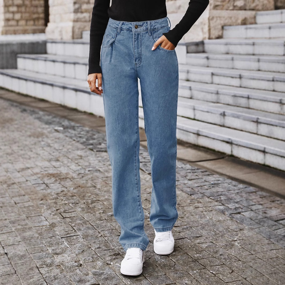 85# pre-sale - 30701#  cross-border fashion women's straight-leg high-waisted slimming denim jeans