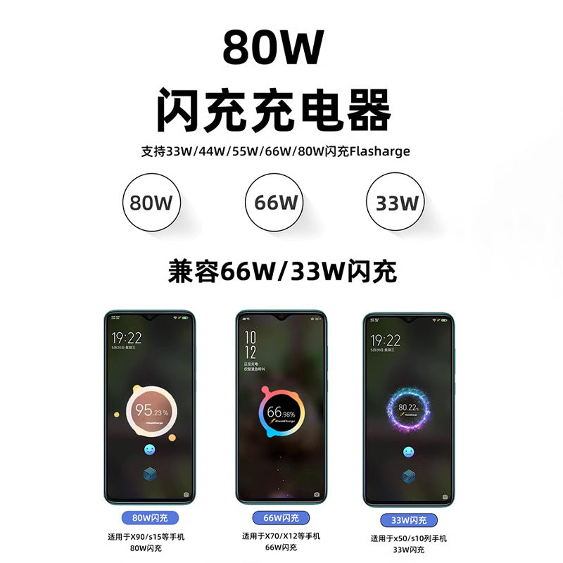 80w super flash charging head suitable for vivox80pro charger head iqoo mobile phone s15/neo6 charging cable flash