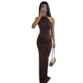European and american women's clothing  spring new arrival: elegant solid color one-shoulder sleeveless bodycon ruched panel bodycon dress