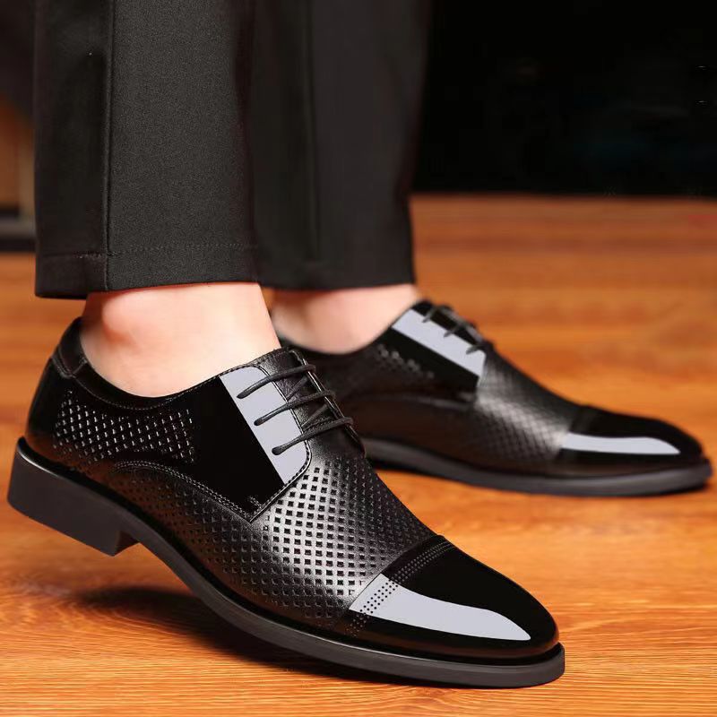 Summernew arrivalcut out perforated breathable business formal leather shoes men's casual wedding groom british pointed toe men's shoes