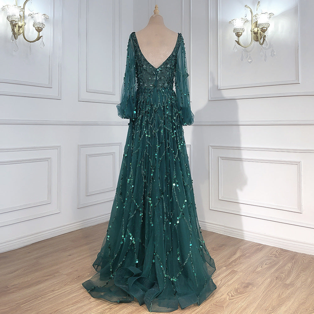 new cross-border gold heavy beaded luxury evening gown - sexy socialite queen long dress yq7109