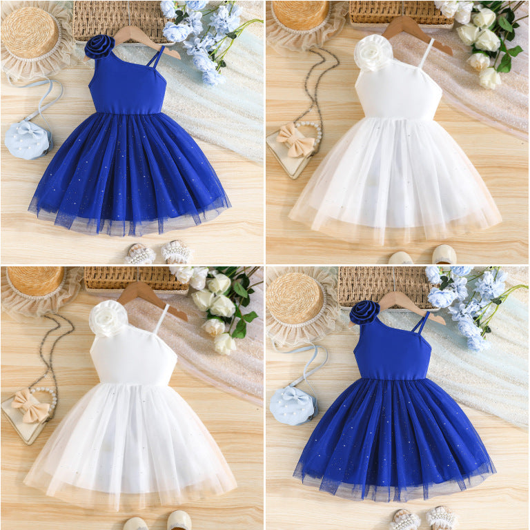 exclusive: 3d floral mesh one-shoulder dress
