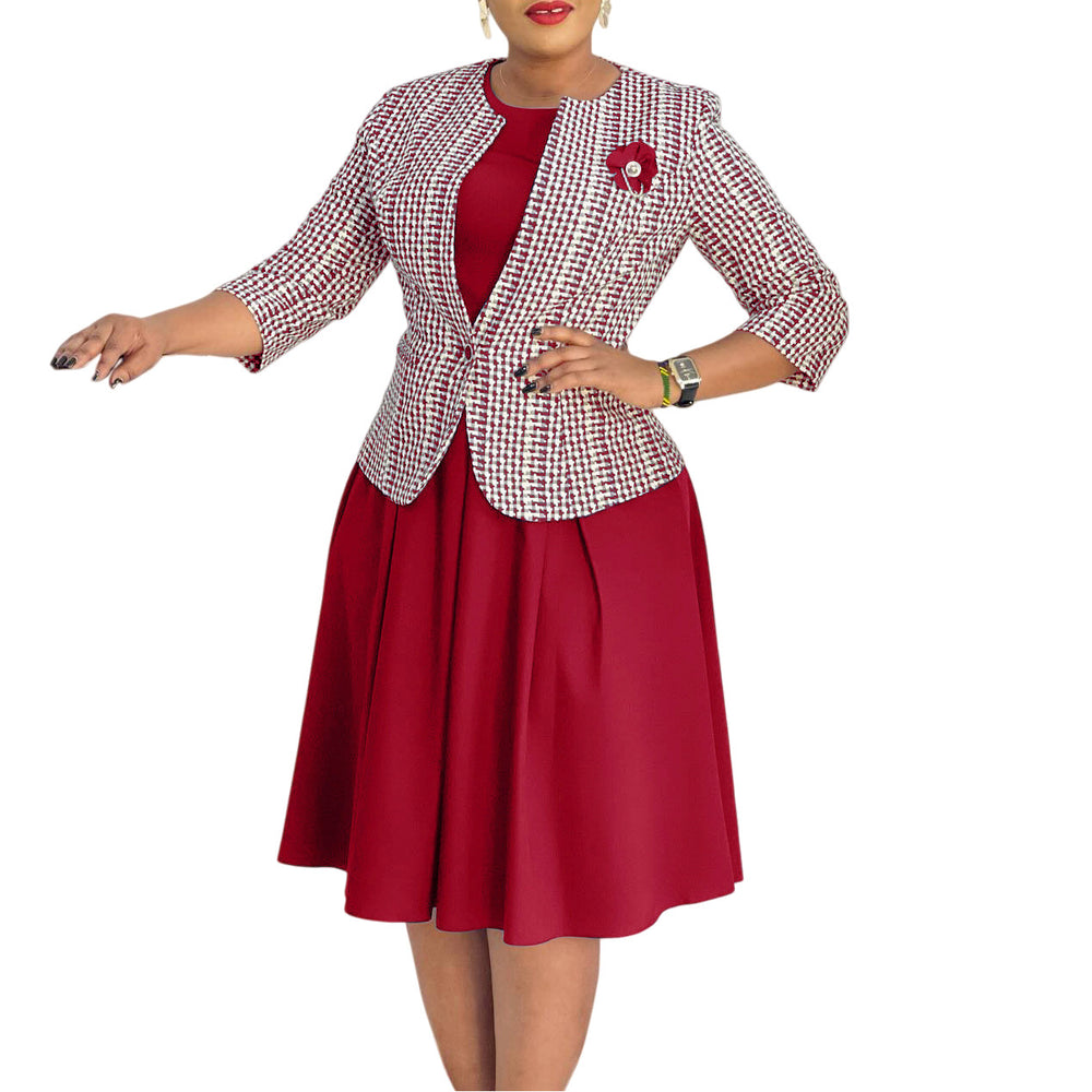 D3346 women's foreign trade fashion: european & american style cross-border winter long sleeve outerwear, vest dress, and african print set