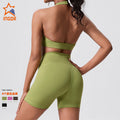 new peach butt workout yoga set - halter top & outdoor fitness outfit