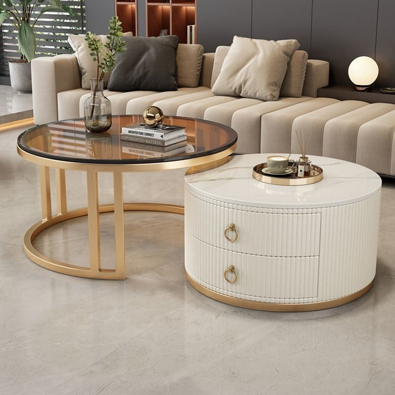 Rock slab coffee table living room for homecasual modern small apartment new arrivalaccessible luxury double-layer telescopic round side table tea table