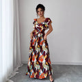 new fashion european and american style printed pleated maxi dress