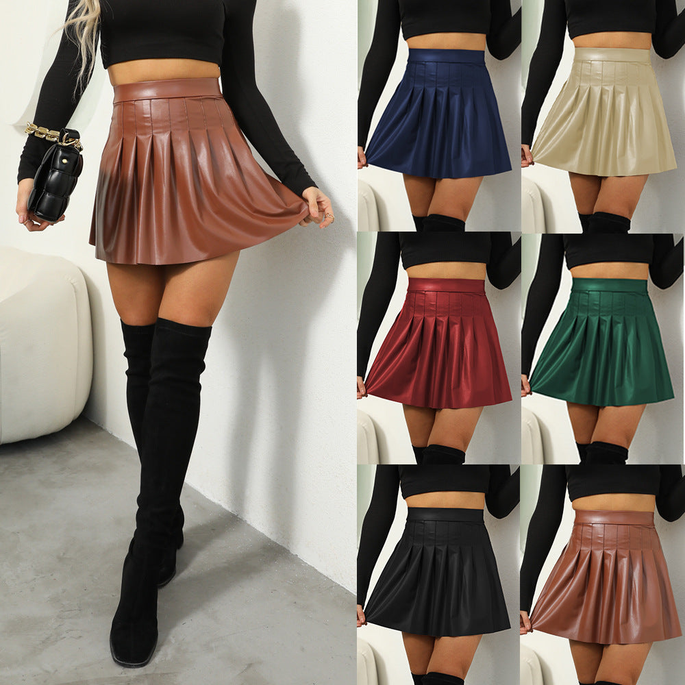Pu pleated mini skirt - sexy club style women's skirt - cross-border women's fashion -  & independent store hot seller
