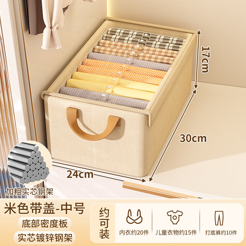 Clothes storage box Household wardrobe Foldable fabric finishing box for clothes and pants Large capacity storage basket with lid