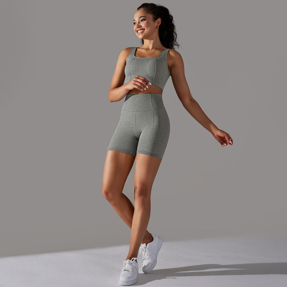 fashion seamless knittingpure color polka dot high elastic tight breathable yoga suit running fitness two-piece set